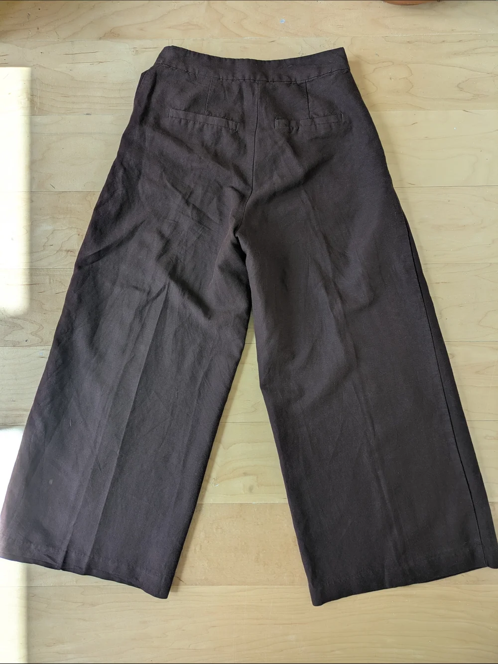 H&M Chocolate Brown Cropped Wide-Leg Linen-blend Trousers - Size 0